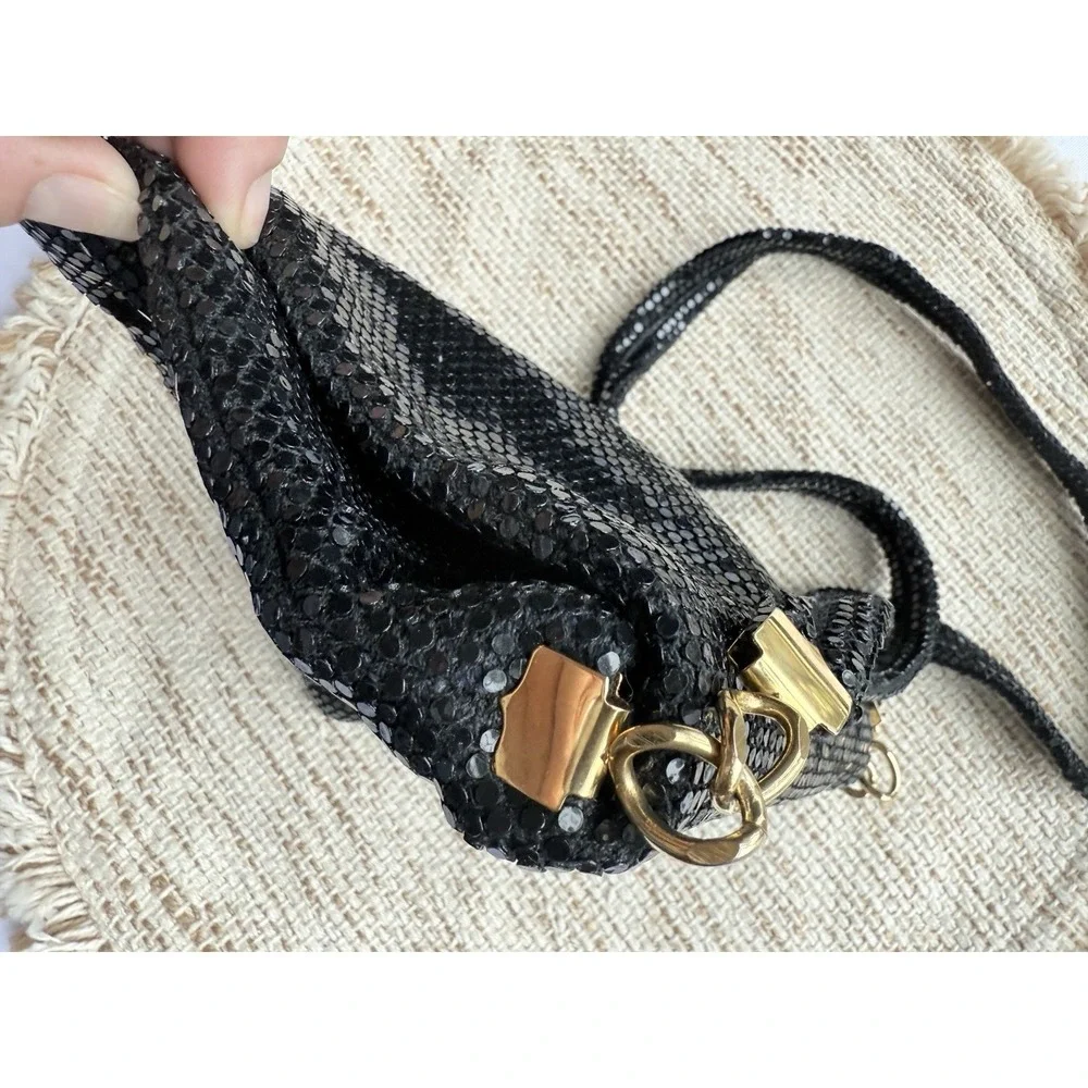 Black Metal Mesh Evening Bag Crossbody Prom Black Tie Fancy‎ Slinky